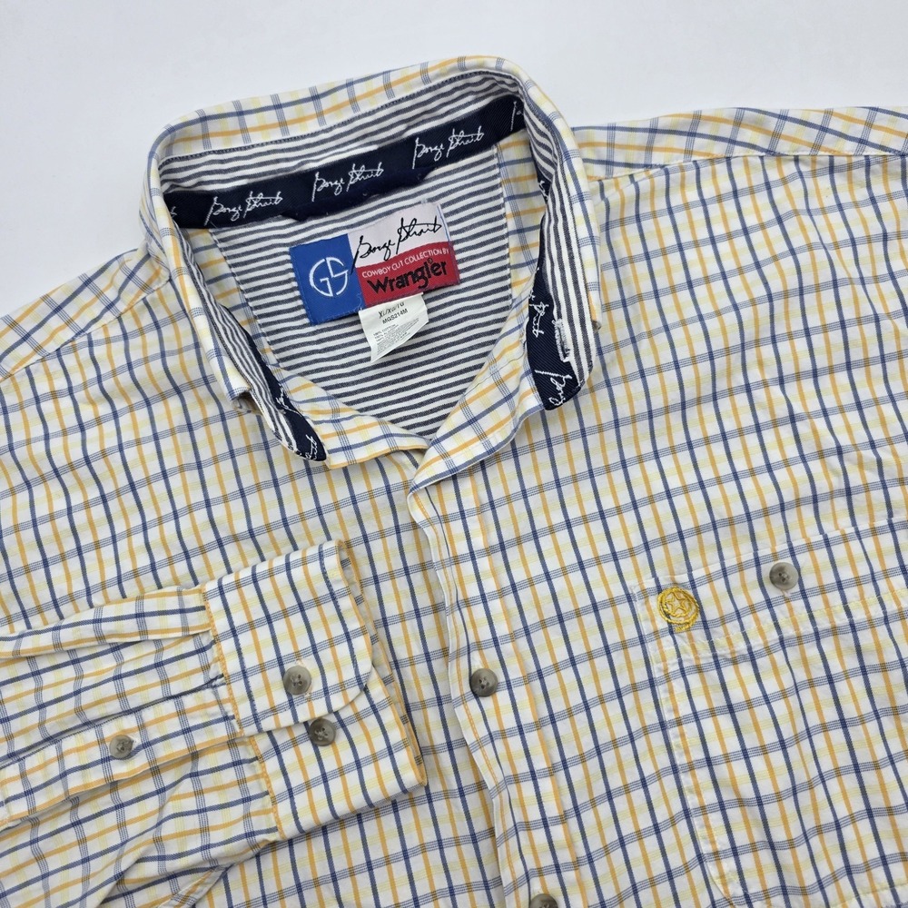 Wrangler George Straight Shirt Men's‎ XL Cowboy Cut Yellow Plaid Western Rodeo